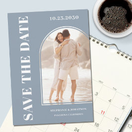 Modernes Dusty Blue Arch Foto Save the Date