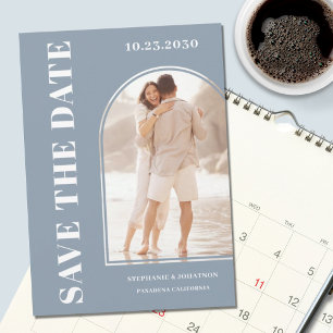 Modernes Dusty Blue Arch Foto Save the Date