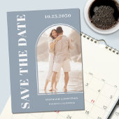 Modernes Dusty Blue Arch Foto Save the Date
