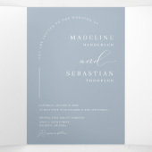 Modernes Dusty Blue Boho Arch Foto QR Code Wedding Dreifach Gefaltete Einladung (Innenseite Mitte)