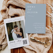 Modernes Dusty Blue Boho Wedding Foto QR Code UAWG Einladung
