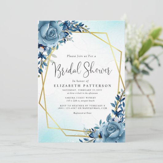 Modernes dusty Blue Botanical Brautparty Einladung (Stehend Vorderseite)