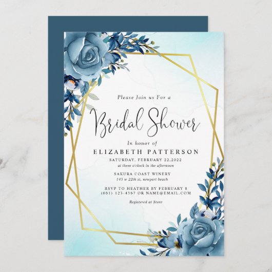 Modernes dusty Blue Botanical Brautparty Einladung (Vorne/Hinten)