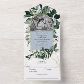 Modernes Dusty Blue Botanischer Garten Foto Hochze All In One Einladung (Innen Boden)