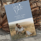 Modernes Dusty Blue Calligraphy Script Foto Save The Date
