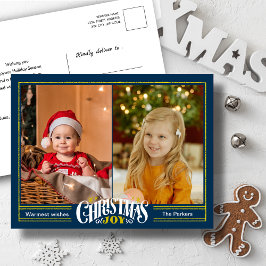 Modernes Dusty Blue Christmas JOY Minimalistisches Feiertagspostkarte