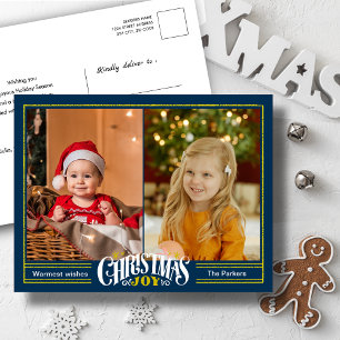Modernes Dusty Blue Christmas JOY Minimalistisches Feiertagspostkarte