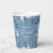 Modernes Dusty Blue Floral Boho Brautparty Pappbecher (Rückseite)