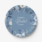 Modernes Dusty Blue Floral Boho Brautparty Pappteller (Vorderseite)