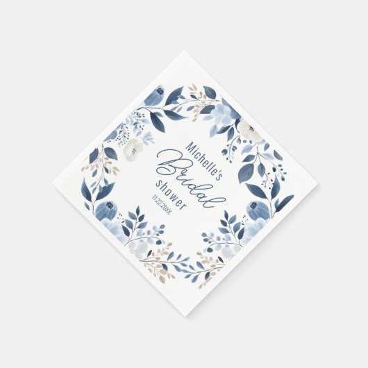 Modernes Dusty Blue Floral Boho Brautparty Serviette (Ecke)