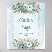 Modernes Dusty Blue Floral Gold Glitzer Wedding Si Poster (Vorne)
