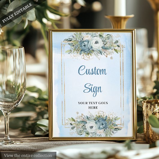 Modernes Dusty Blue Floral Gold Glitzer Wedding Si Poster