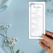 Modernes Dusty Blue Floral Hochzeitmenü Menükarte
