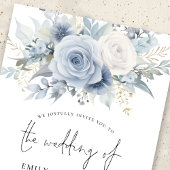 Modernes Dusty Blue Florals QR Code Wedding Einladung