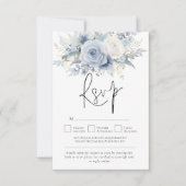 Modernes Dusty Blue Florals QR Code Wedding RSVP Karte (Vorderseite)