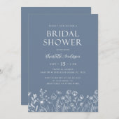 Modernes Dusty Blue Flowers Brautparty Einladung (Vorne/Hinten)