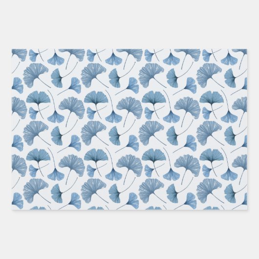 Modernes Dusty Blue Ginkgo Foliage Geschenkpapier Set (Vorderseite 2)