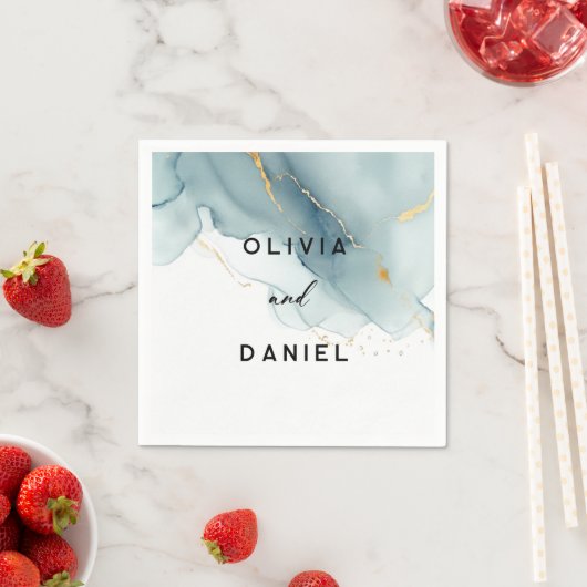 Modernes Dusty Blue Gold Elegante Chic Beach Hochz Serviette (Beispiel)