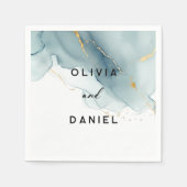 Modernes Dusty Blue Gold Elegante Chic Beach Hochz Serviette (Vorderseite)