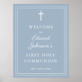 Modernes Dusty Blue Heilige Kommunion Begrüßungsze Poster