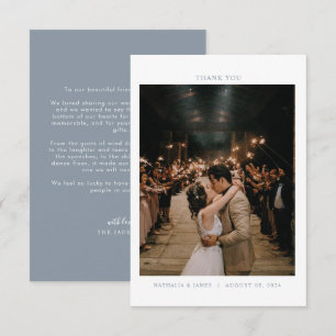 Modernes Dusty Blue Minimalistisch mit Foto Weddin Dankeskarte