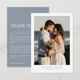 Modernes Dusty Blue mit Foto Wedding Dankeskarte
