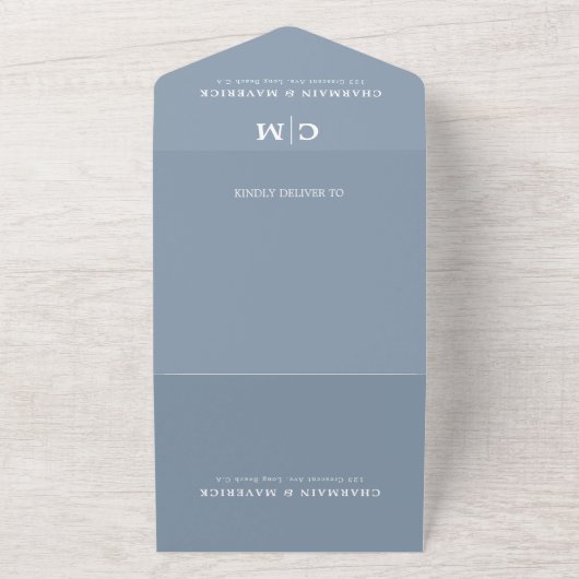 Modernes Dusty Blue Monogram QR Code UAWG Wedding All In One Einladung (Außenbereich)