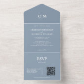Modernes Dusty Blue Monogram QR Code UAWG Wedding All In One Einladung (Innen Boden)
