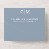 Modernes Dusty Blue Monogram QR Code UAWG Wedding All In One Einladung (Rückseite)