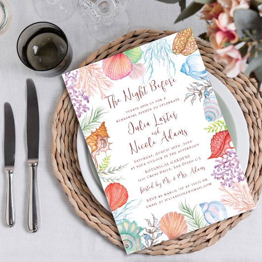 Modernes Dusty Blue Sea Muschel Beach Probe Dinner Einladung