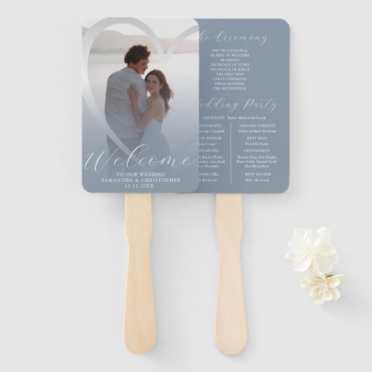Modernes Dusty Blue & Silver White Wedding Program Fächer (Vorne und Hinten)