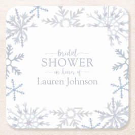 Modernes Dusty Blue Snowflake Winter Brautparty Rechteckiger Pappuntersetzer