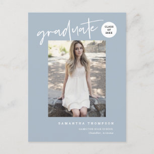 Modernes Dusty Blue Uni High School Grad Foto Postkarte