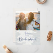 Modernes Dusty Blue Watercolor Script-Foto Mitteilungskarte (Vorderseite/Rückseite Beispiel)