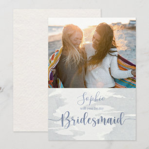 Modernes Dusty Blue Watercolor Script-Foto Mitteilungskarte