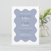 Modernes Dusty Blue Wave Scallop Foto Wedding Einladung (Stehend Vorderseite)
