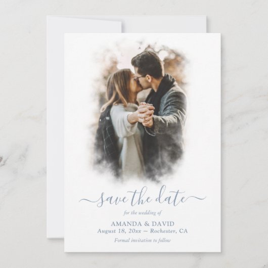 Modernes Dusty Blue Wedding Foto Save the Date (Vorderseite)