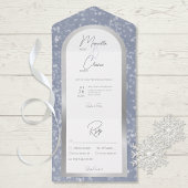 Modernes Dusty Blue & Winter Snow Silver Dinner All In One Einladung