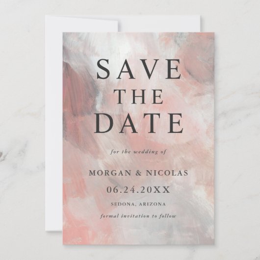 Modernes Dusty Coral Abstrakt Foto Save the Date (Vorderseite)