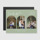 Modernes Dusty Green Boho Save the Date Arch Foto Magnetkarte (Vorne/Hinten)