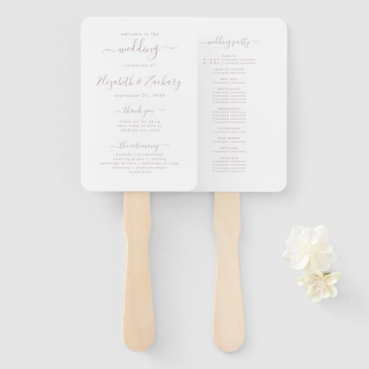 Modernes Dusty Lavender Script Wedding Programm Fächer (Vorne und Hinten)