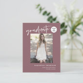 Modernes Dusty Lila Uni High School Grad Foto Postkarte (Stehend Vorderseite)