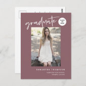 Modernes Dusty Lila Uni High School Grad Foto Postkarte (Vorne/Hinten)