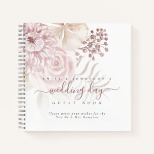 Modernes Dusty Pink Florals Wedding Gästebuch Notizblock