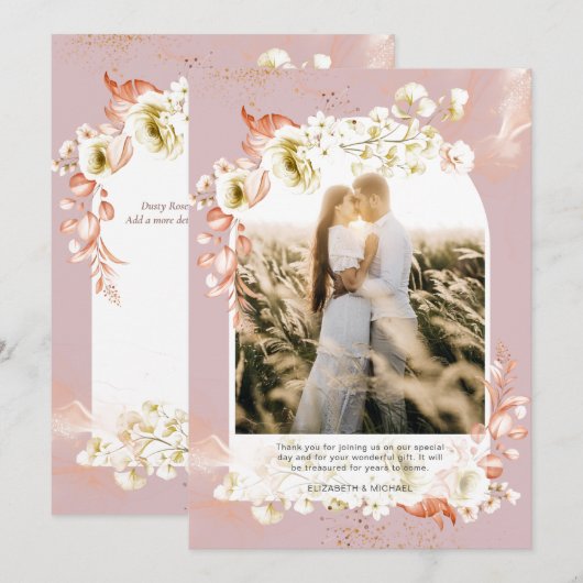 Modernes Dusty Rose Coral Floral FOTO DANKE (Vorne/Hinten)