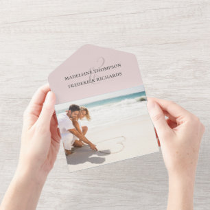 Modernes Dusty Rose Foto Minimalistisch QR Code UA All In One Einladung