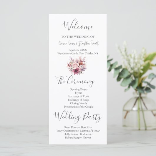 Modernes Dusty Rose Pink Wedding Programm (Stehend Vorderseite)