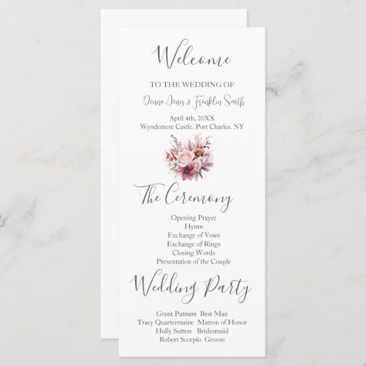 Modernes Dusty Rose Pink Wedding Programm (Vorne/Hinten)