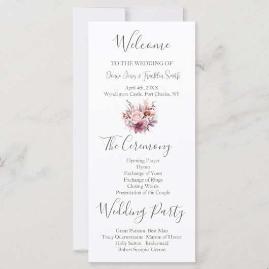 Modernes Dusty Rose Pink Wedding Programm (Vorderseite)
