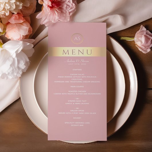 Modernes Dusty Rose Wedding Menu Menükarte
